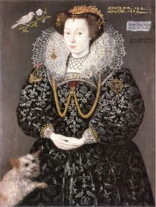 Fourteen-year-old Elizabeth Brydges wears an open-fronted cartwheel ruff in 1489